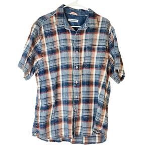 Tommy Bahama Button Down Shirt Blue Red Plaid Short Sleeve Cotton Size Large‎